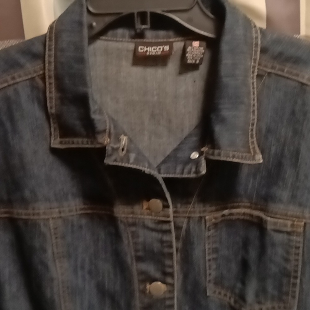 FINAL PRICE NWOT CHICO'S denim l/s dress w front pockets & gold stitching Sz 3 - Picture 2 of 9